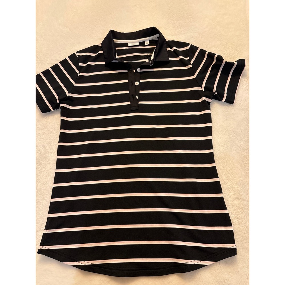 FootJoy Womens Golf Polo Shirt Small Black Pink Striped Short Sleeve Activewear